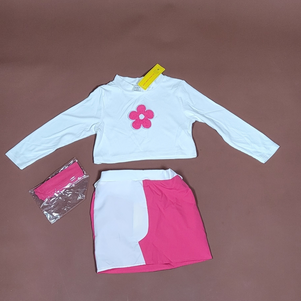 SHEIN Kids White and Pink Flower Rashguard Set